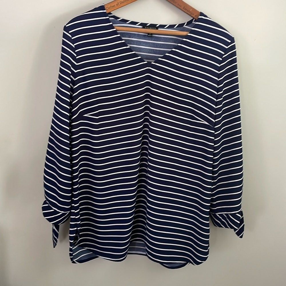 Talbots Blue and White Striped Long Sleeve (tied cuff) Size: Small